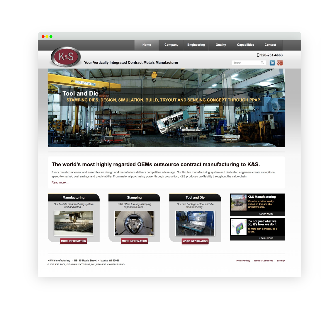 K&S Manufacturing Home Page Screenshot