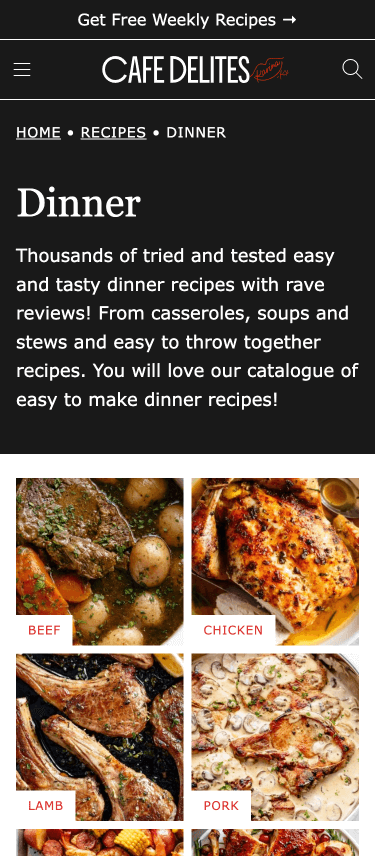 Cafe Delites mobile category page screenshot