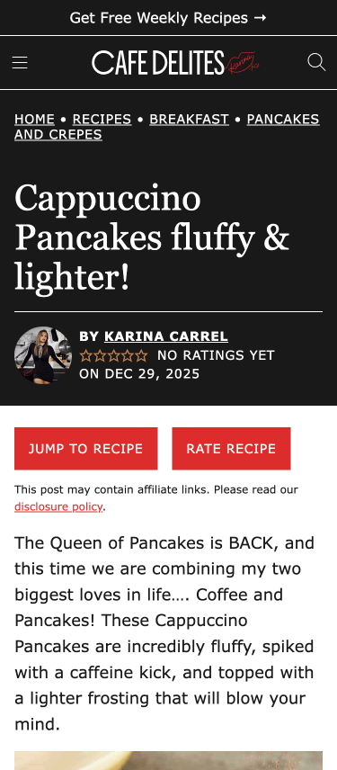 Cafe Delites mobile post page screenshot