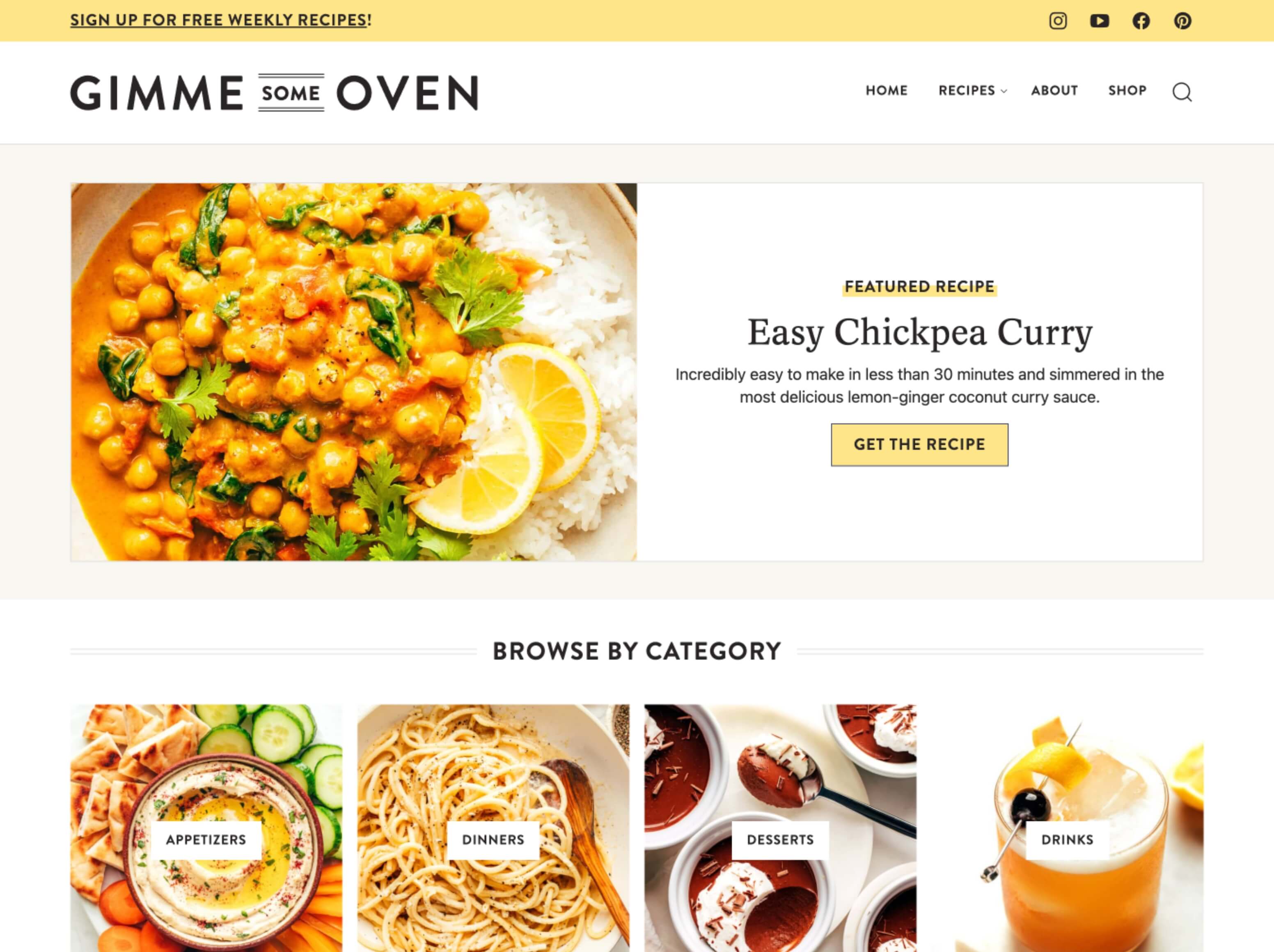 Gimme Some Oven home page screenshot
